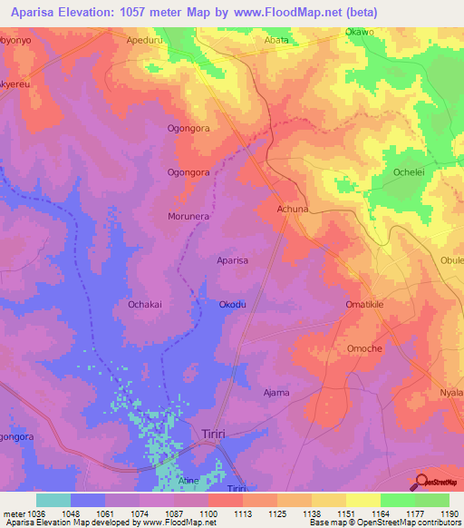 Aparisa,Uganda Elevation Map