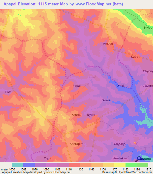 Apapai,Uganda Elevation Map