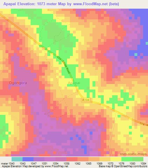 Apapai,Uganda Elevation Map