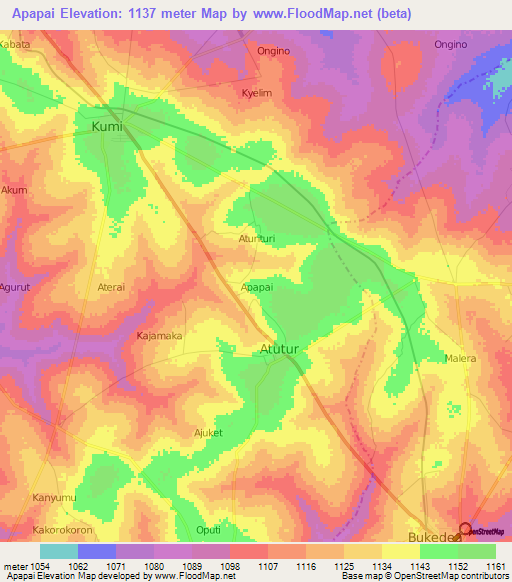Apapai,Uganda Elevation Map