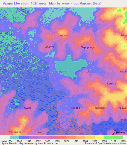 Apapa,Uganda Elevation Map