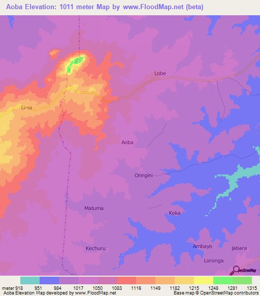 Aoba,Uganda Elevation Map