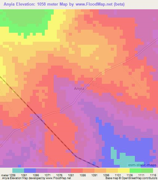 Anyia,Uganda Elevation Map