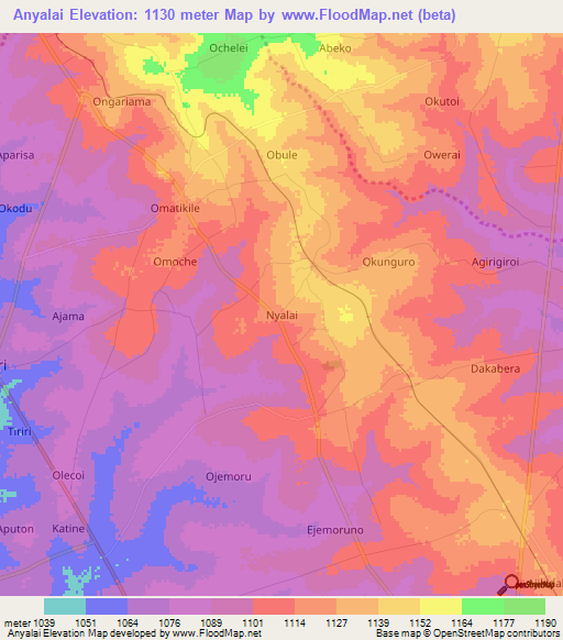 Anyalai,Uganda Elevation Map