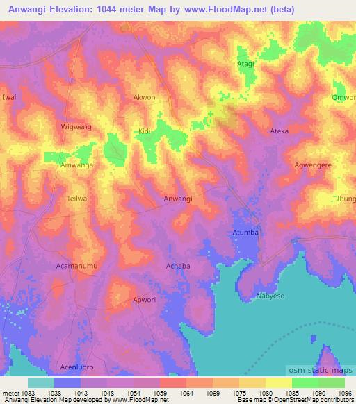 Anwangi,Uganda Elevation Map