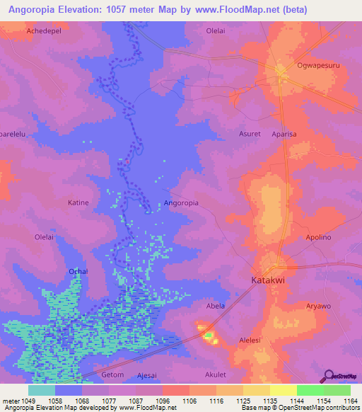 Angoropia,Uganda Elevation Map