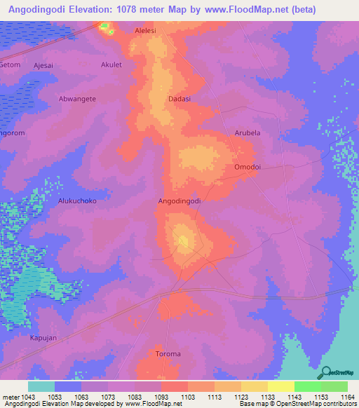 Angodingodi,Uganda Elevation Map
