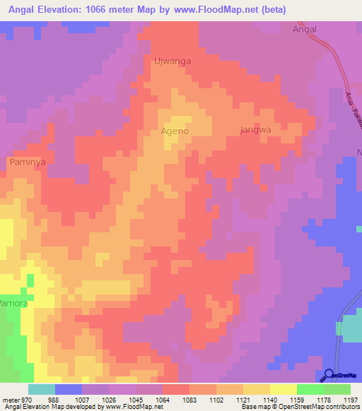 Angal,Uganda Elevation Map