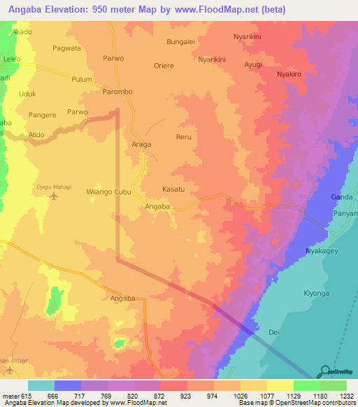 Angaba,Uganda Elevation Map