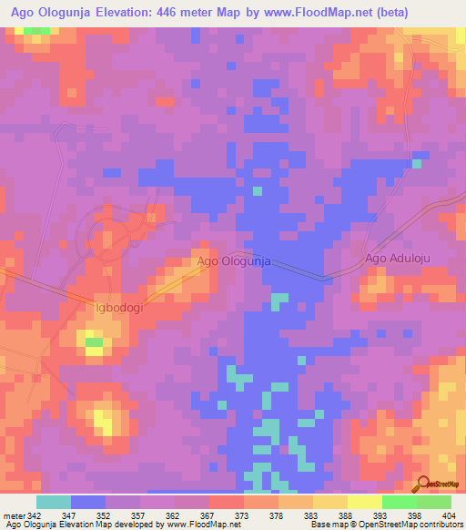 Ago Ologunja,Nigeria Elevation Map