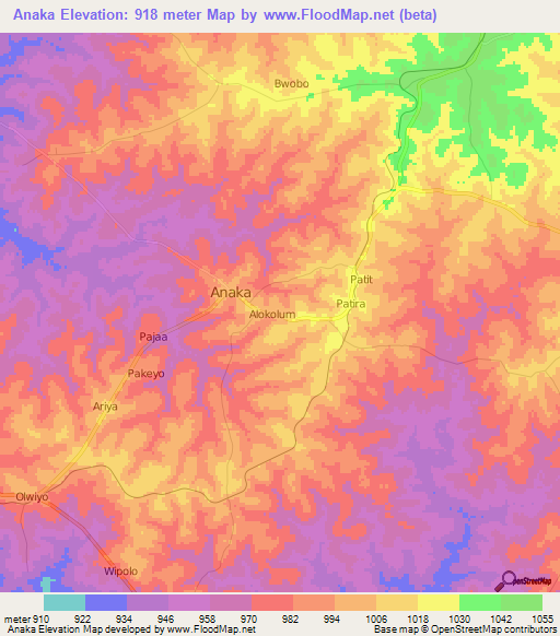 Anaka,Uganda Elevation Map