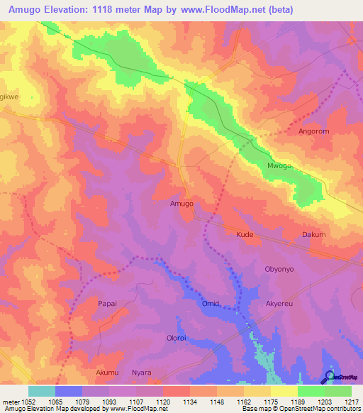 Amugo,Uganda Elevation Map