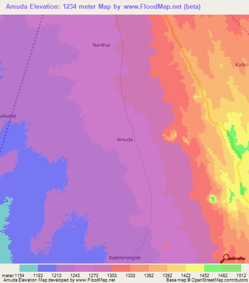 Amuda,Uganda Elevation Map