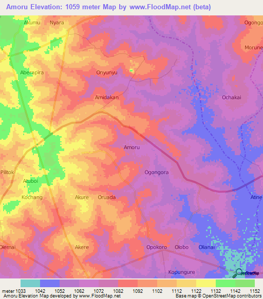 Amoru,Uganda Elevation Map