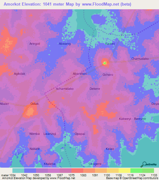 Amorkot,Uganda Elevation Map