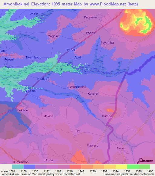 Amonikakinei,Uganda Elevation Map