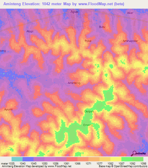 Aminteng,Uganda Elevation Map