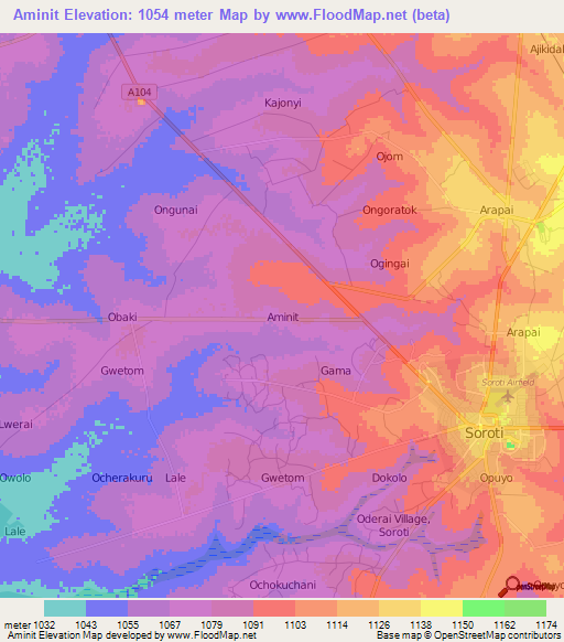 Aminit,Uganda Elevation Map