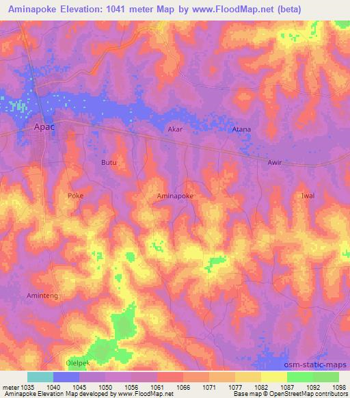 Aminapoke,Uganda Elevation Map