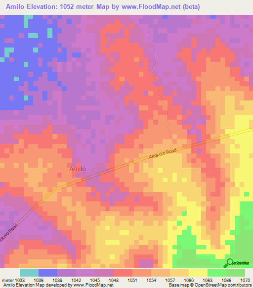 Amilo,Uganda Elevation Map