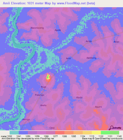 Amii,Uganda Elevation Map