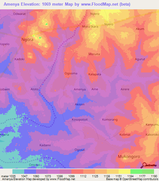 Amenya,Uganda Elevation Map