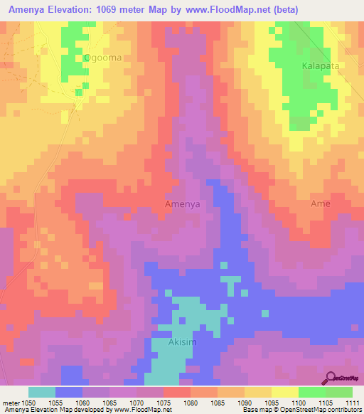 Amenya,Uganda Elevation Map