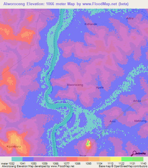 Alworoceng,Uganda Elevation Map