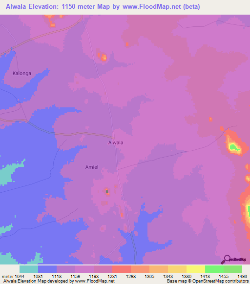 Alwala,Uganda Elevation Map