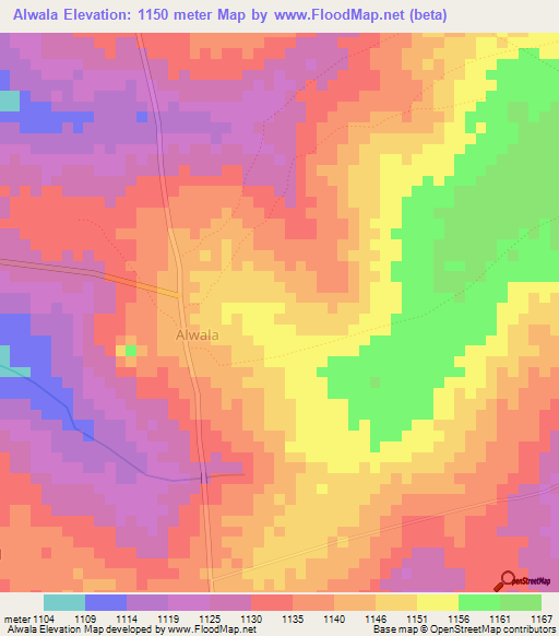 Alwala,Uganda Elevation Map