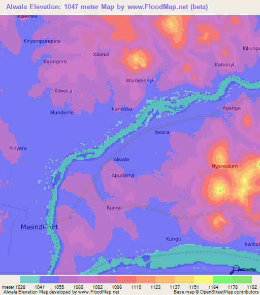 Alwala,Uganda Elevation Map
