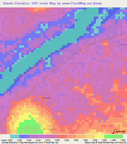 Alwala,Uganda Elevation Map