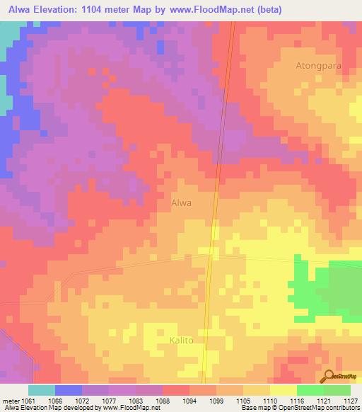 Alwa,Uganda Elevation Map