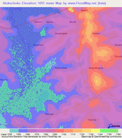 Alukuchoko,Uganda Elevation Map