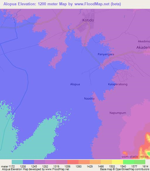 Alopua,Uganda Elevation Map