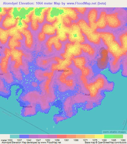 Alomdyel,Uganda Elevation Map