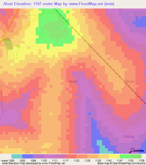 Aloet,Uganda Elevation Map