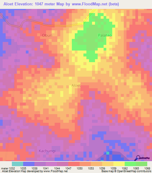 Aloet,Uganda Elevation Map