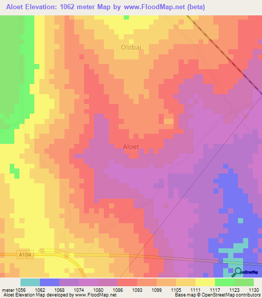 Aloet,Uganda Elevation Map