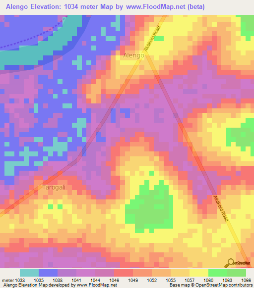 Alengo,Uganda Elevation Map