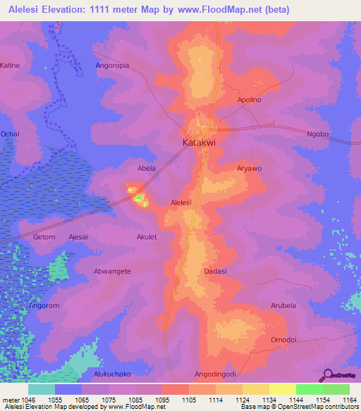 Alelesi,Uganda Elevation Map