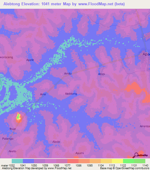 Alebtong,Uganda Elevation Map