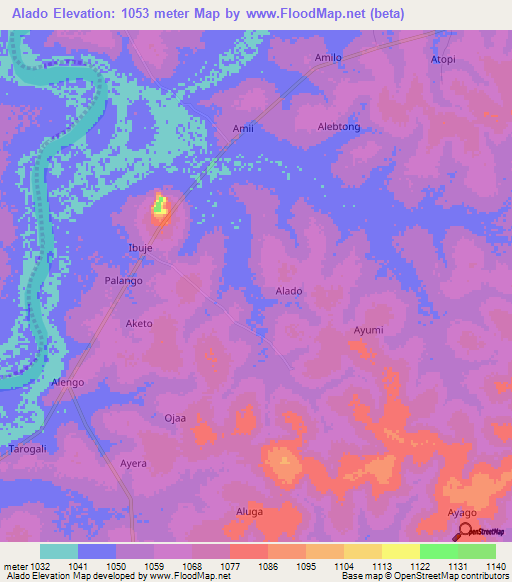 Alado,Uganda Elevation Map