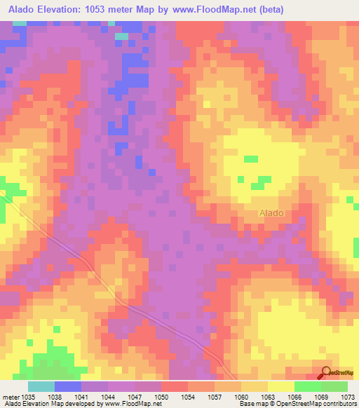 Alado,Uganda Elevation Map