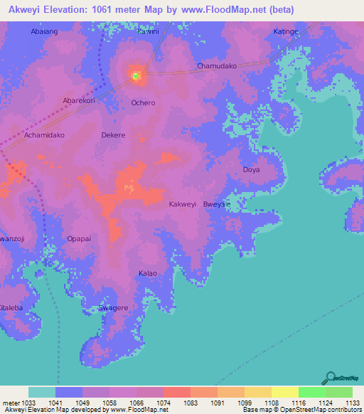 Akweyi,Uganda Elevation Map
