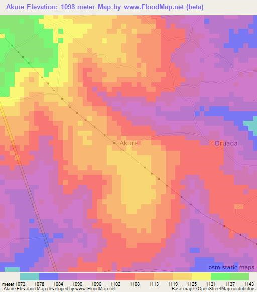 Akure,Uganda Elevation Map