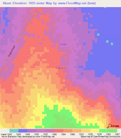 Akum,Uganda Elevation Map