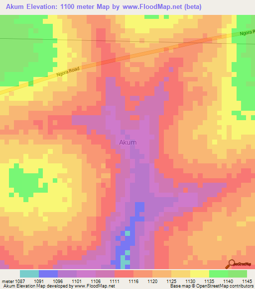 Akum,Uganda Elevation Map