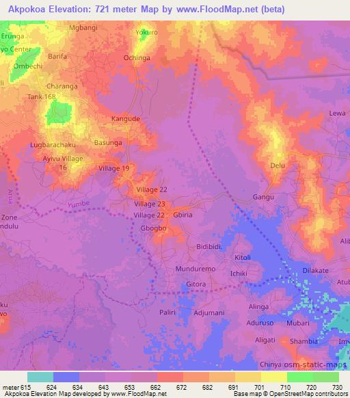 Akpokoa,Uganda Elevation Map