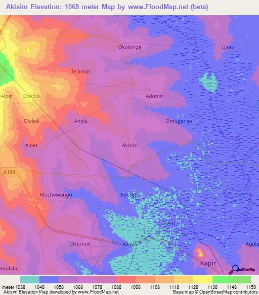 Akisim,Uganda Elevation Map